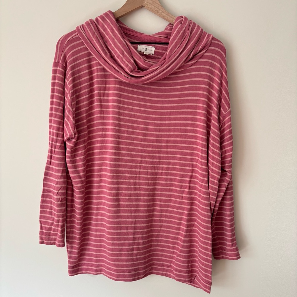 Lou & Grey Small Cozy Striped Pink Cowl Neck Women’s Sweater 3/4 Sleeve Pullover